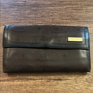 Vintage HCL Leather Goods. Brown Leather Clutch Wallet with Gold Plate
